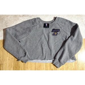 NBA Classics Lakers Crop Sweatshirt Women's Size Small Gray Retro Logo Number 48